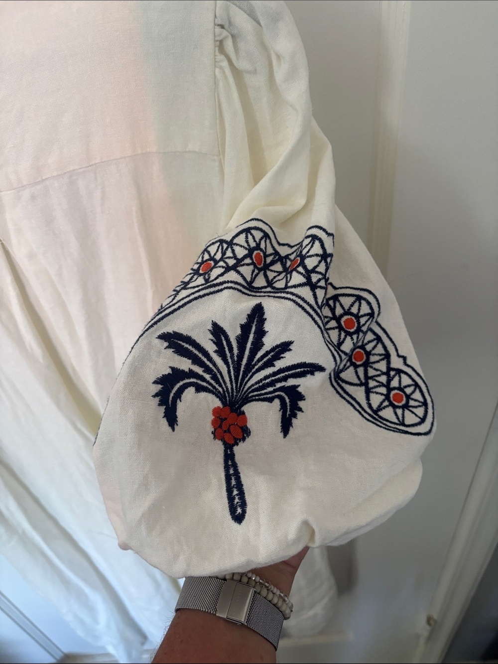 Cynthia Rowly| Embroidered Puff Sleeve Tunic Dress in Cream - Picture 5 of 5